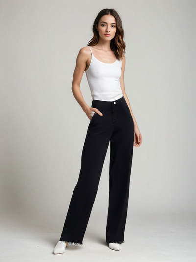 Elegant Svart Jeans med Rå Finish