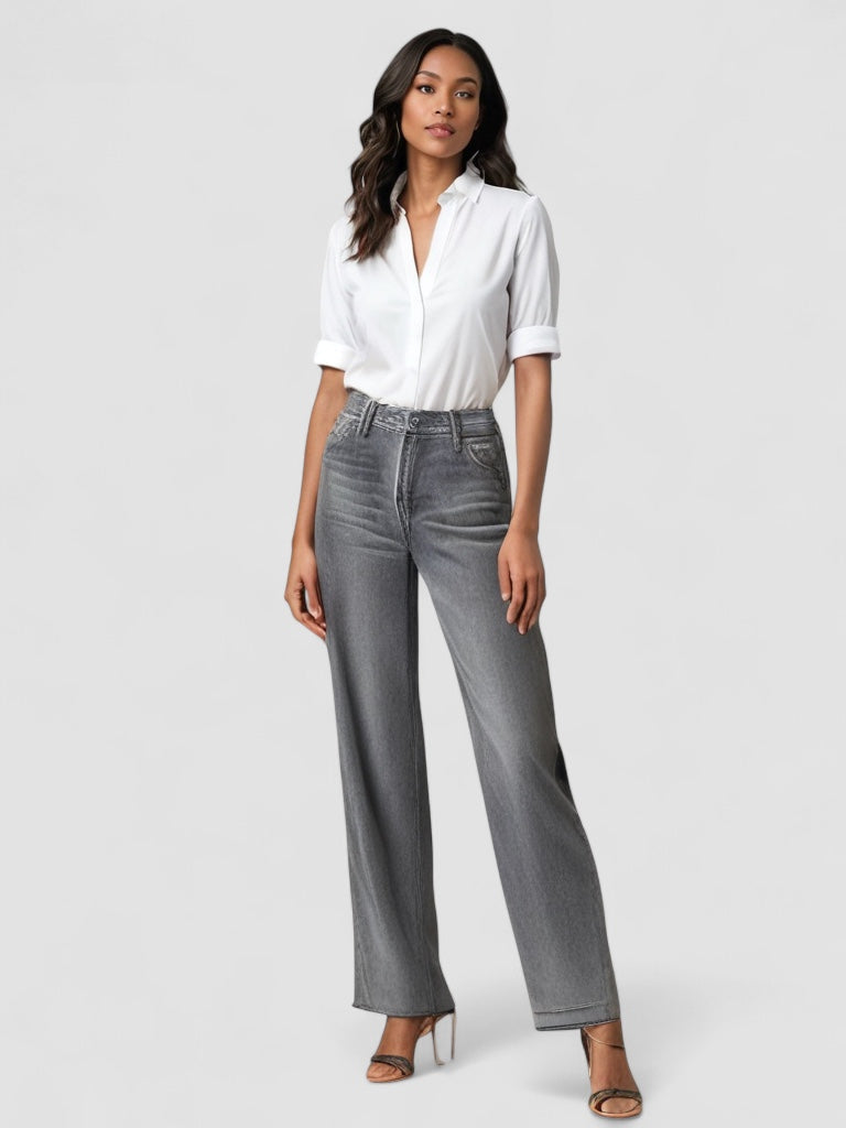 Grå Utsvängda Jeans