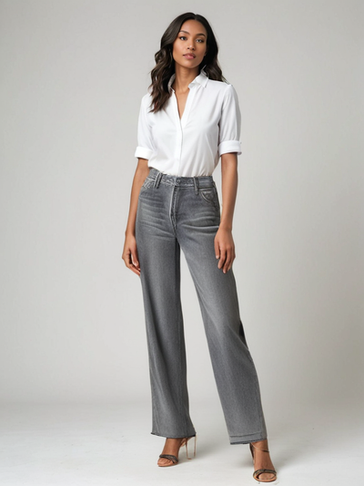 Grå Utsvängda Jeans