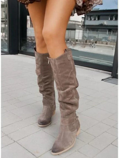 Knähöga damstövlar med låg klack – eleganta retro boots