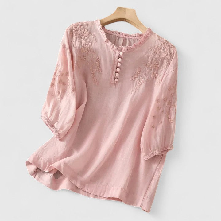 Sorelia – Blus i bomullsvoile med broderade axlar