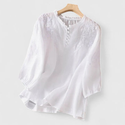 Sorelia – Blus i bomullsvoile med broderade axlar